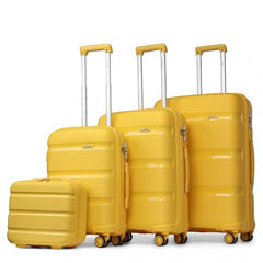 K2092L - Kono Bright Hard Shell PP Suitcase With TSA Lock And Vanity Case 4 Pieces Set - Classic Collection - Yellow