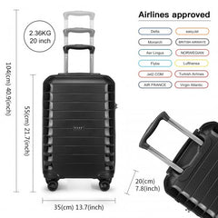 K2093 - Kono Cabin Size Classic Collection Polypropylene Luggage with Charging Interface - Black