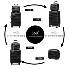 K2094L - Kono 14/20 Inch Lightweight Polypropylene Hard Shell 2 Piece Suitcase Set With TSA Lock And Vanity Case - Black