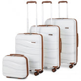 K2094L - Kono Lightweight Polypropylene Hard Shell 4 Piece Suitcase Set With TSA Lock And Vanity Case - Cream