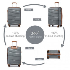 K2094L - Kono 24 Inch Lightweight Polypropylene Hard Shell Suitcase With TSA Lock - Grey And Brown