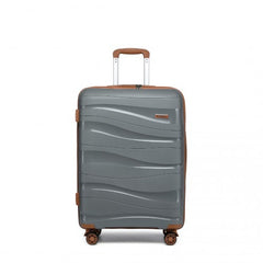 K2094L - Kono 24 Inch Lightweight Polypropylene Hard Shell Suitcase With TSA Lock - Grey And Brown