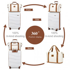 K2094L+EA2212 - Kono 20 Inch Polypropylene Cabin Size Suitcase 3 Piece Travel Set with Weekend Bag and Toiletry Bag - Cream