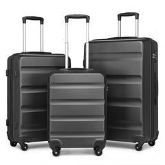 K2191L - Kono 3-Piece Lightweight ABS Hardshell Suitcase Set - 19, 24, 28 Inch with Secure TSA Lock - Grey