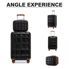 K2292L - Kono 13/20 Inch Lightweight Hard Shell ABS Cabin Suitcase With TSA Lock And Vanity Case - Black And Brown