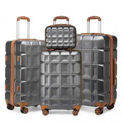 K2292L - Kono Lightweight Hard Shell ABS Suitcase With TSA Lock And Vanity Case 4 Piece Set - Grey