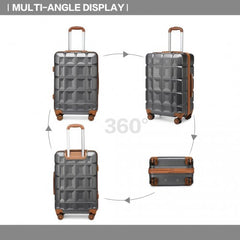 K2292L - Kono Lightweight Hard Shell ABS Suitcase With TSA Lock And Vanity Case 4 Piece Set - Grey