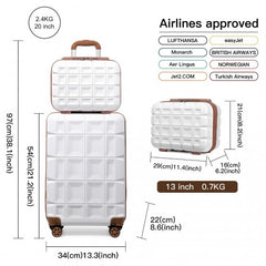 K2292L - Kono 13/20 Inch Lightweight Hard Shell ABS Cabin Suitcase With TSA Lock And Vanity Case - White