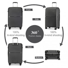 K2393L - British Traveller 4 Pcs Set Spinner Hard Shell PP Suitcase With TSA Lock And Vanity Case - Black
