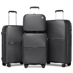 K2393L - British Traveller 4 Pcs Set Spinner Hard Shell PP Suitcase With TSA Lock And Vanity Case - Black