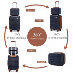 K2394L+S2362 - Kono Hard Shell ABS Carry-Ons Cabin Suitcase Included Vanity Case And Backpack 3 Piece Travel Set - Navy