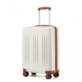 KSK2483 - Kono 20 Inch Sleek Striped Carry-On Suitcase Durable ABS+PC Luggage With Four Spinner Wheels And TSA Lock Perfect for Travel - Cream And Brown