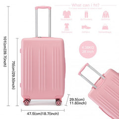 KSK2483 - Kono 28 Inch Sleek Striped Check-In Suitcase Expandable Durable ABS+PC Luggage with Four Spinner Wheels TSA Lock - Pink