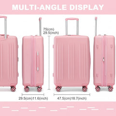 KSK2483 - Kono 28 Inch Sleek Striped Check-In Suitcase Expandable Durable ABS+PC Luggage with Four Spinner Wheels TSA Lock - Pink