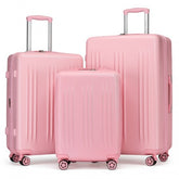 KSK2483 - Kono 3 Piece Luggage Set 20/24/28 Inch Sleek Striped Expandable ABS+PC Suitcase With TSA Lock And Four Spinner Wheels - Pink