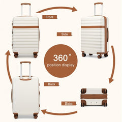 KSK2484 - Kono 3-Piece Expandable Luggage Set 20"/24"/28" Durable Hard Shell ABS+PC Suitcases with TSA Lock for Secure Travel - Cream and Brown
