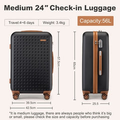 KSK2486 - Kono Stylish ABS+PC 24 Inch Polka Dot Hard Shell Suitcase With TSA Lock - Black And Brown