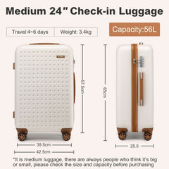KSK2486 - Kono Stylish ABS+PC 24 Inch Polka Dot Hard Shell Suitcase With TSA Lock - Cream And Brown