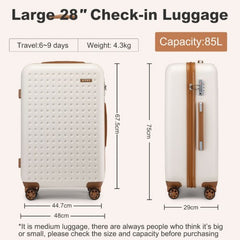KSK2486 - Kono Stylish ABS+PC 28 Inch Polka Dot Hard Shell Suitcase With TSA Lock - Cream And Brown