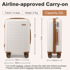 KSK2486 - Kono Stylish ABS+PC 20 Inch Polka Dot Hard Shell Cabin Suitcase With TSA Lock - Cream And Brown