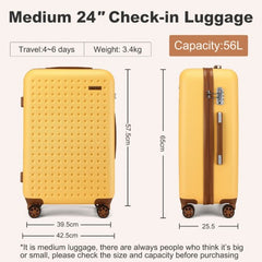 KSK2486 - Kono Stylish ABS+PC 24 Inch Polka Dot Hard Shell Suitcase With TSA Lock - Yellow And Brown