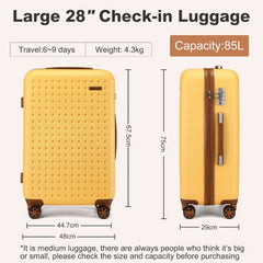 KSK2486 - Kono Stylish ABS+PC 28 Inch Polka Dot Hard Shell Suitcase With TSA Lock - Yellow And Brown