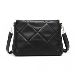 LB2237 - Miss Lulu PU Leather Rhombus Shoulder Bag - Black