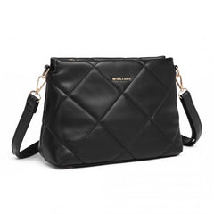 LB2237 - Miss Lulu PU Leather Rhombus Shoulder Bag - Black