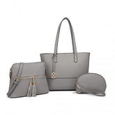 LG2023 - Miss Lulu 3 Piece Leather Look Tote Bag Set - Grey