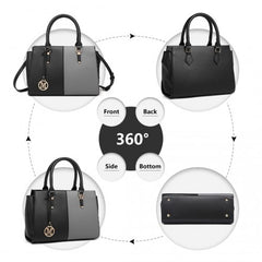 LG2224 - Miss Lulu Vintage Two-colour Patchwork Handbag Tote Bag - Black