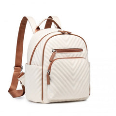 LG2323 - Miss Lulu Water-resistant Chic PU Leather Backpack - Beige And Brown