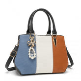LG6866 - Miss Lulu Leather Look Colour Block Bow Pendant Handbag - Blue And Brown