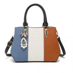 LG6866 - Miss Lulu Leather Look Colour Block Bow Pendant Handbag - Blue And Brown