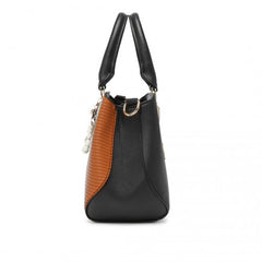 LG6866 - Miss Lulu Leather Look Colour Block Bow Pendant Handbag - Blue And Brown