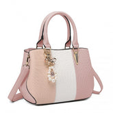 LG6866 - Miss Lulu Leather Look Colour Block Bow Pendant Handbag - Pink