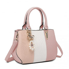 LG6866 - Miss Lulu Leather Look Colour Block Bow Pendant Handbag - Pink