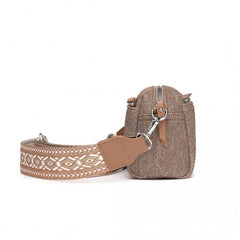 LH2410 - Miss Lulu Ethnic Jacquard Strap Water-Resistant Crossbody Bag - Brown