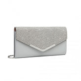 LP2312 - Miss Lulu Lace Envelope Flap Clutch Evening Bag - Grey