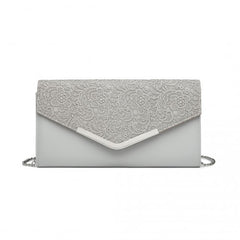 LP2312 - Miss Lulu Lace Envelope Flap Clutch Evening Bag - Grey