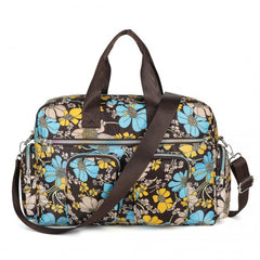 MSK2436F - Kono Large Capacity Travel Bag with Multiple Zippered Pockets And Flower Print Perfect For Daily Use - Brown