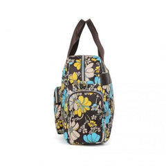 MSK2436F - Kono Large Capacity Travel Bag with Multiple Zippered Pockets And Flower Print Perfect For Daily Use - Brown