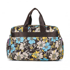 MSK2436F - Kono Large Capacity Travel Bag with Multiple Zippered Pockets And Flower Print Perfect For Daily Use - Brown