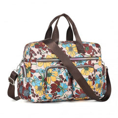 MSK2436F - Kono Large Capacity Travel Bag with Multiple Zippered Pockets And Flower Print Perfect For Daily Use - Khaki