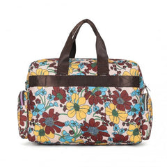 MSK2436F - Kono Large Capacity Travel Bag with Multiple Zippered Pockets And Flower Print Perfect For Daily Use - Khaki
