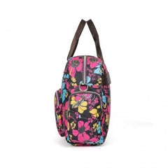 MSK2436 - Kono Large Capacity Travel Bag with Multiple Zippered Pockets And Flower Print Perfect For Daily Use - Black