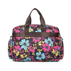 MSK2436 - Kono Large Capacity Travel Bag with Multiple Zippered Pockets And Flower Print Perfect For Daily Use - Black