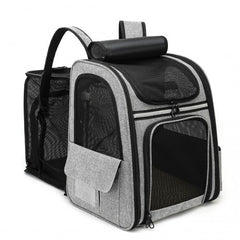 PTD2441 - Dogat Expandable And Foldable Pet Backpack Carrier with Ventilated Mesh Windows Comfortable & Secure Design - Grey