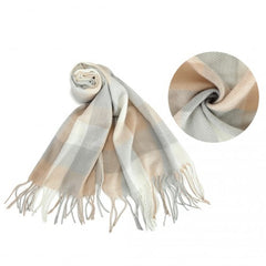 S6433 - Acrylic Fashion Women's Long Shawl Grid Tassel Winter Warm Oversized Scarf - Beige