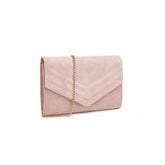 WTM2432 - Miss Lulu Luxurious Envelope-Style Evening Clutch with Elegant Detachable Metal Chain Strap - Pink