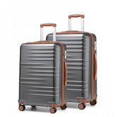 K2391L - British Traveller 24/28 Inch Durable Polycarbonate and ABS Hard Shell Suitcase With TSA Lock - Grey And Brown